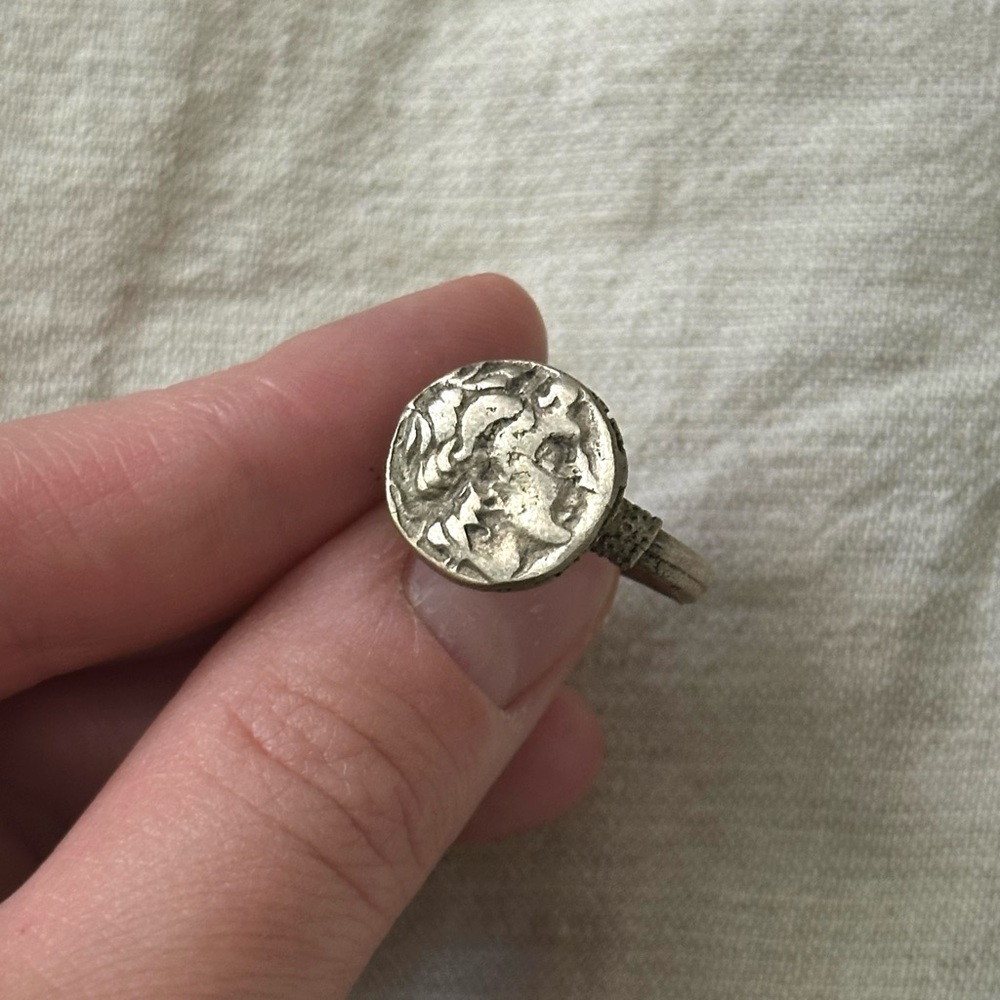 Silver color vintage antique Roman Empire coin reproduction ring size 5/6